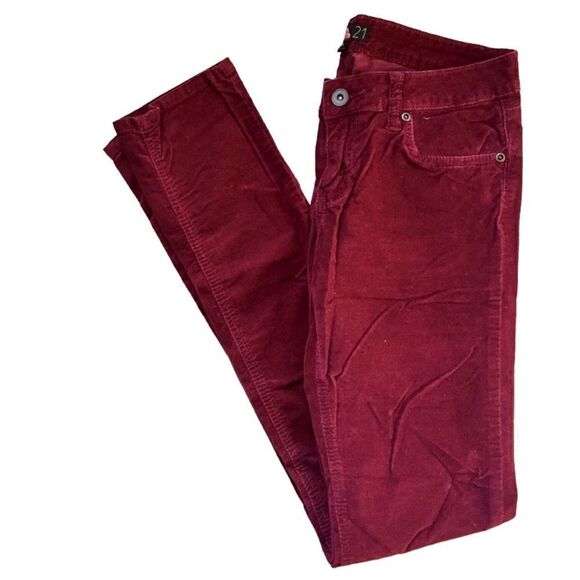 Burgundy Corduroy Spandex Blend Trousers - Picture 2 of 10